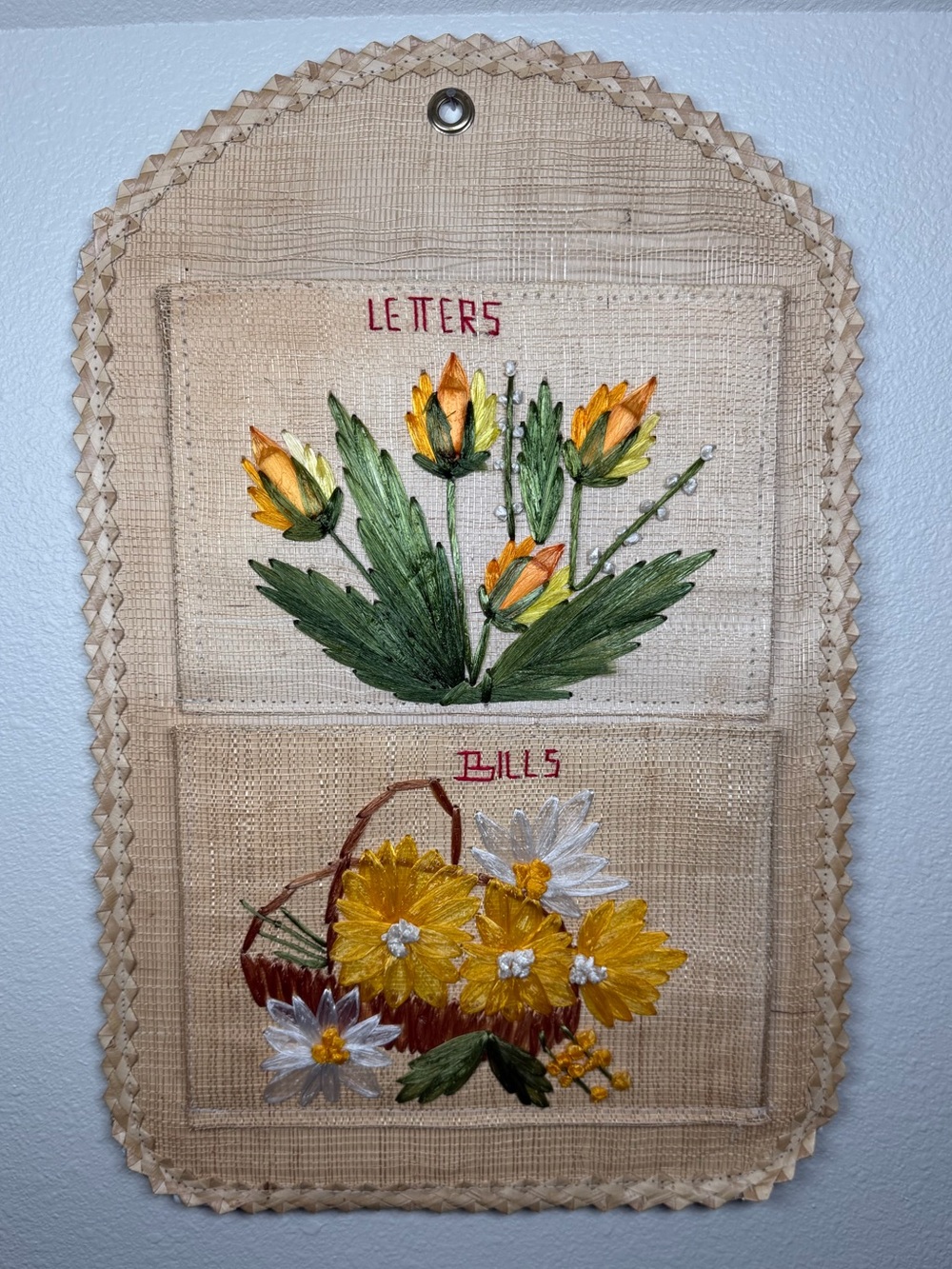 Vintage Florida Rafia Letters & Bills Organizer Wall Hanging Philippine Souvenir